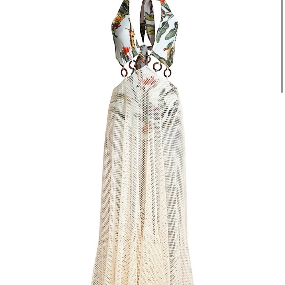 PatBo Tropical Print Mesh Beach Dress